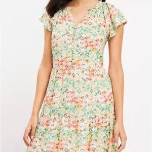 LOFT Pastel Floral V-Neck Tiered Midi Dress